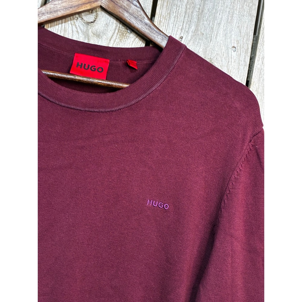 Hugo Boss San Cassius-C12 Mens XL Burgundy Crew Neck Sweater Long Sleeve Logo